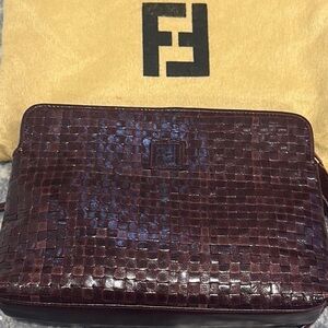 FENDI VINTAGE ROSEMOND WINE WOVEN BAG 6 1/2 x 9 x 3.